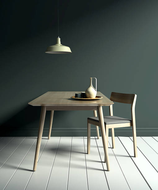 istock Vintage wooden table and chairs in the room - 3D render image 836995128