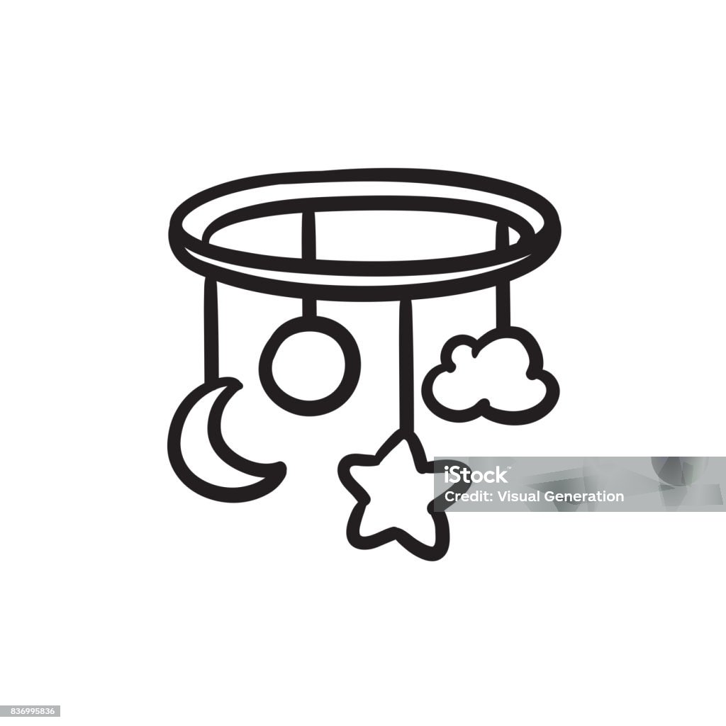 Baby bed carousel sketch icon Baby bed carousel vector sketch icon isolated on background. Hand drawn Baby bed carousel icon. Baby bed carousel sketch icon for infographic, website or app. Baby - Human Age stock vector