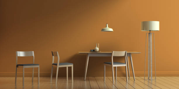 istock Vintage wooden table and chairs in the room - 3D render image 836996142