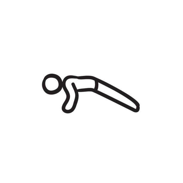 ilustrações de stock, clip art, desenhos animados e ícones de man making push ups sketch icon - exercising men push ups muscular build