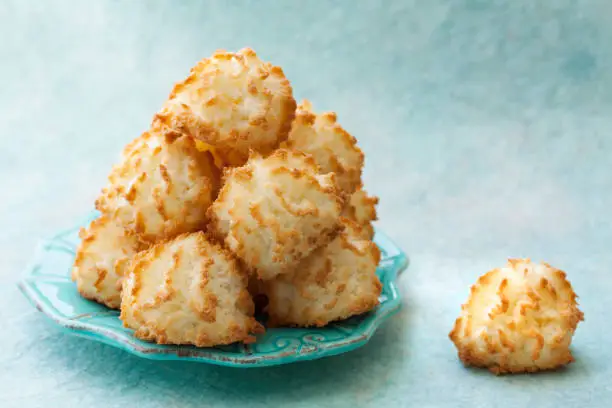 Coconut Macaroon on Turquoise Background
