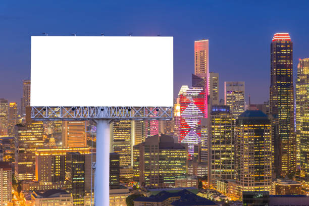 blank billboard for advertisement in city downtown at night - 11927 imagens e fotografias de stock