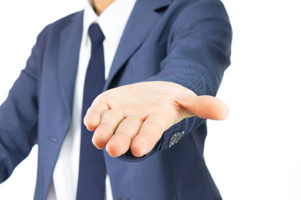 istock Businessman Open Palm Hand Gesture Isolated on White Background 837029574