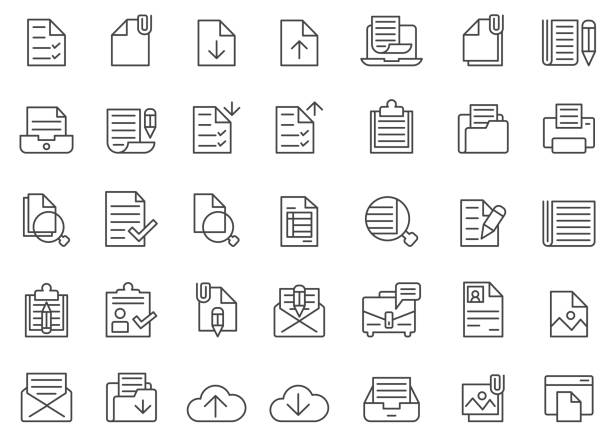 zestaw ikon dokumentu - letter resume document writing stock illustrations