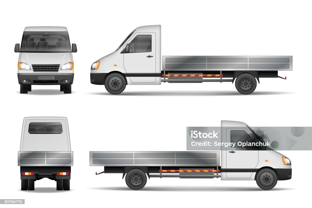 Cargo van vector illustration isolated on white. City commercial lorry. delivery vehicle mockup from side, front and rear view. Vector illustration Cargo van vector illustration isolated on white. City commercial lorry. delivery vehicle mockup from side, front and rear view. Vector illustration EPS 10 Semi-Truck stock vector