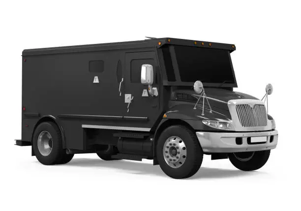 Black Armored Truck isolated on white background. 3D render