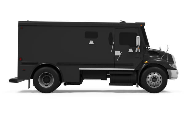 Black Armored Truck Isolated Black Armored Truck isolated on white background. 3D render armored truck stock pictures, royalty-free photos & images