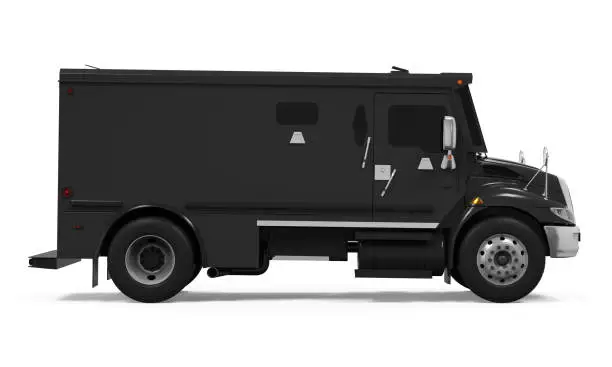 Black Armored Truck isolated on white background. 3D render