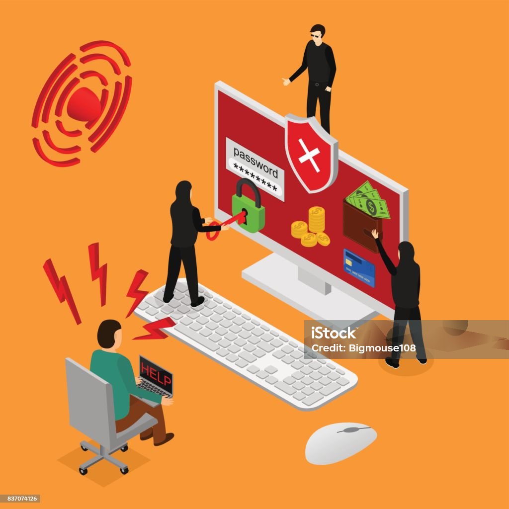 Internetn Security Isometric View. Vector Internet Security Isometric View Service for Monitoring and Protect Privacy Data and Finance. Vector illustration of internet thief and protection Assistance stock vector Internetn Security Isometric View. Vector Internet Security Isometric View Service for Monitoring and Protect Privacy Data and Finance. Vector illustration of internet thief and protection Assistance stock vector