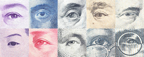 Portraits / images / the eyes of famous leader on banknotes. Portraits / images / the eyes of famous leader on banknotes, currencies of the most dominant countries in the world i.e. Japanese yen, US dollar, Chinese yuan, Australian dollar. Financial concept. central bank photos stock pictures, royalty-free photos & images