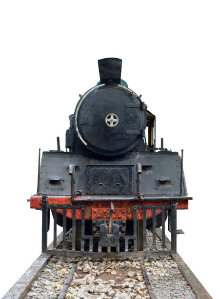 Front train locomotive steam vintage Front train locomotive steam vintage on railway railroad track on white stock pictures, royalty-free photos & images