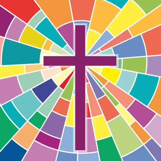 Vector illustration of Vector abstract crucifix, rood on colored glass
