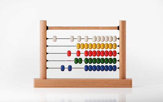 High quality 3d render of an abacus isolated on white background. Horizontal composition with copy space. Clipping path is included. Great use for back to school concepts.