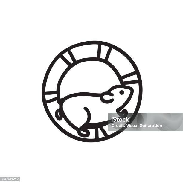 Hamster Läuft In Das Radsymbol Skizze Stock Vektor Art und mehr Bilder von Hamster - Hamster, Icon, Rad