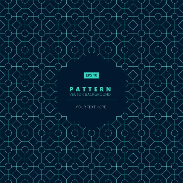 Vector illustration of abstract pattern square octagon and circle light blue on dark background with hexagon label copy space, vector