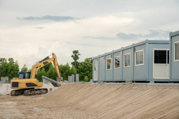 mobile building in industrial site or office container in construction site mobile building in industrial site or office container in construction site temporary stock pictures, royalty-free photos & images