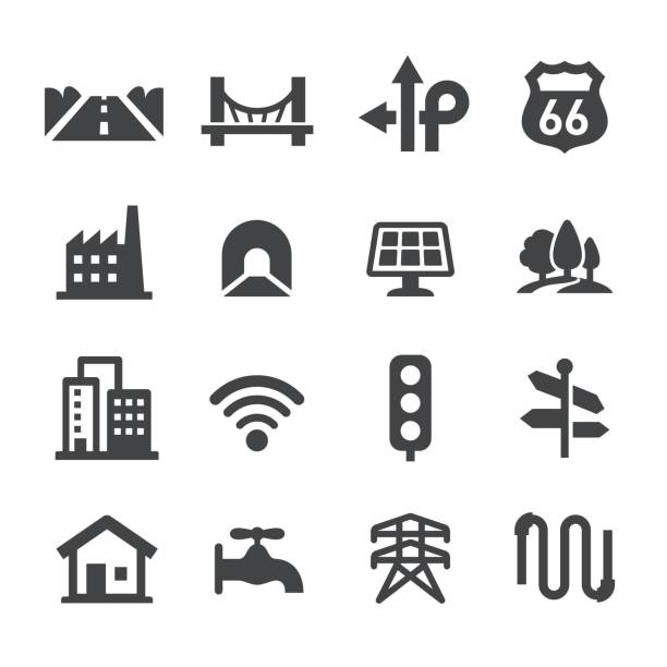 도시 건축 아이콘을 설정-절정 시리즈 - computer icon symbol icon set highway stock illustrations