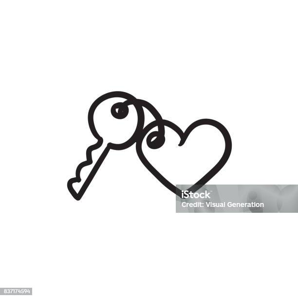 Trinket For Keys As Heart Sketch Icon Stock Illustration - Download Image Now - Key, Drawing - Art Product, Icon Symbol