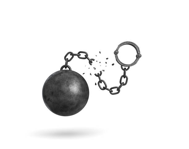 istock 3d rendering of an isolated ball and chain broken in half with a detached shackle 837178448