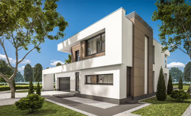 istock 3d rendering of modern cozy house with garage 837194018
