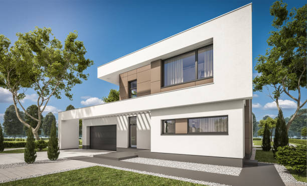 istock 3d rendering of modern cozy house with garage 837194102