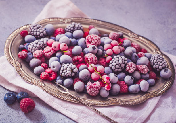 istock Frozen berries in vintage tray 837195336
