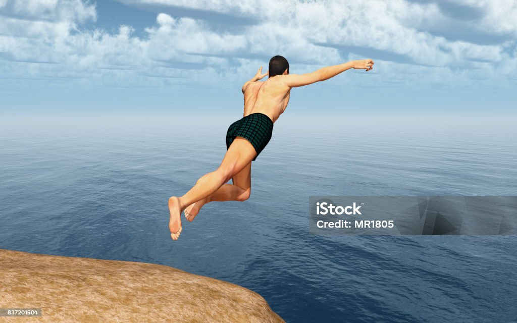 Cliff diver Computer generated 3D illustration with a cliff diver Men Stock Photo