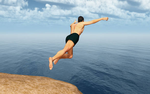 Cliff diver Computer generated 3D illustration with a cliff diver cliff jumping stock pictures, royalty-free photos & images