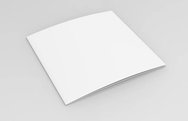 em branco branco vazio quadrado tri dobra catálogos folheto flyer, com caminho, fundo mutável para simulação de recorte acima e modelo de design. - photo realism fotos - fotografias e filmes do acervo