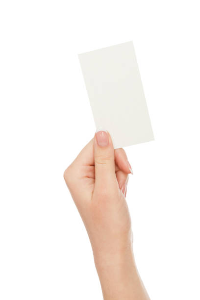 istock Female hand holding blank card for text message, crop, cut out 837215782