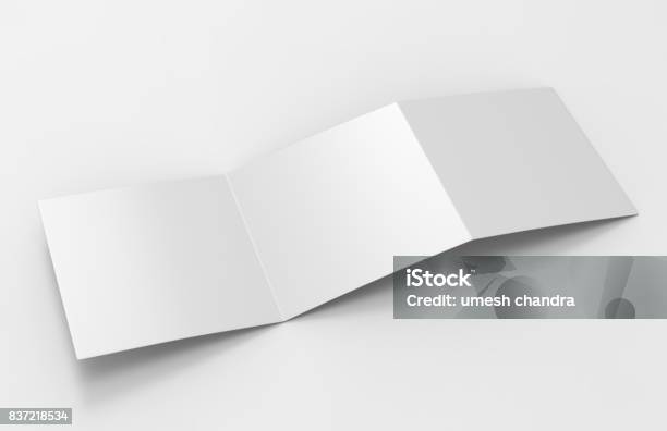 Open Blank White Empty Square Tri Fold Catalogs Brochure Flyer With Clipping Path Changeable Background For Mock Up And Template Design Stock Photo - Download Image Now