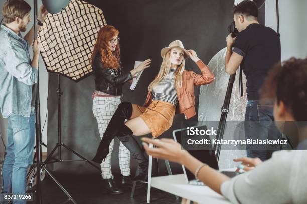 Model During Photoshoot Stock Photo - Download Image Now - Fashion Show, Photo Shoot, Fashion