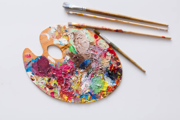 istock Art palette with colorful paint strokes, isolated 837231990