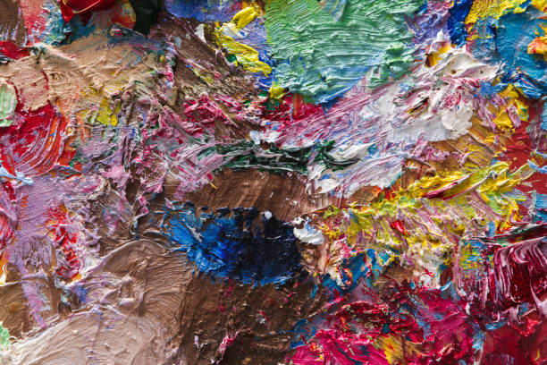 istock Palette with colorful mixed oil-paints texture 837234252