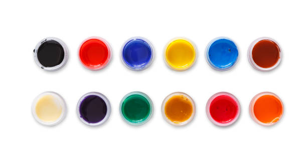 istock Artist workplace, set of color paints on white 837235016