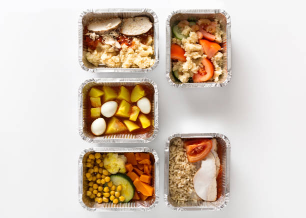 istock Healthy food take away in boxes on white background 837244144