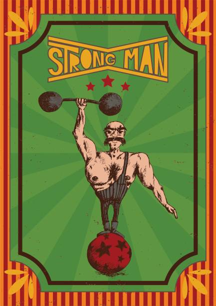Vintage poster of A Strongman in a Circus vector art illustration