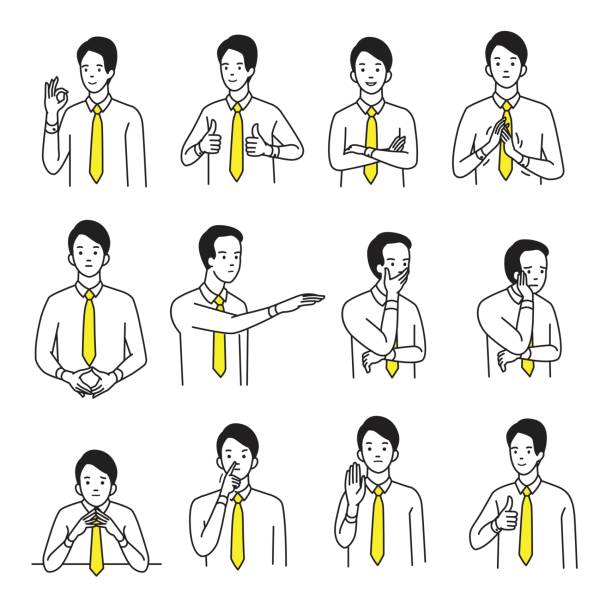 신체 언어 손 기호 세트 - non verbal communication stock illustrations