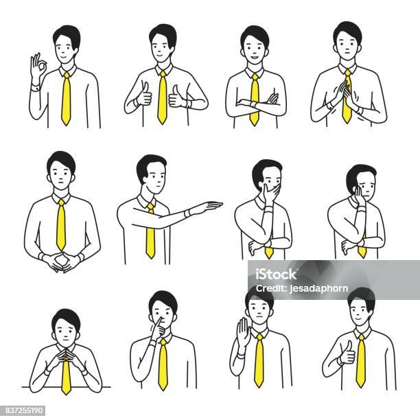 Body Language Hand Sign Set Stock Illustration - Download Image Now - People,  Cartoon, Gesturing - iStock