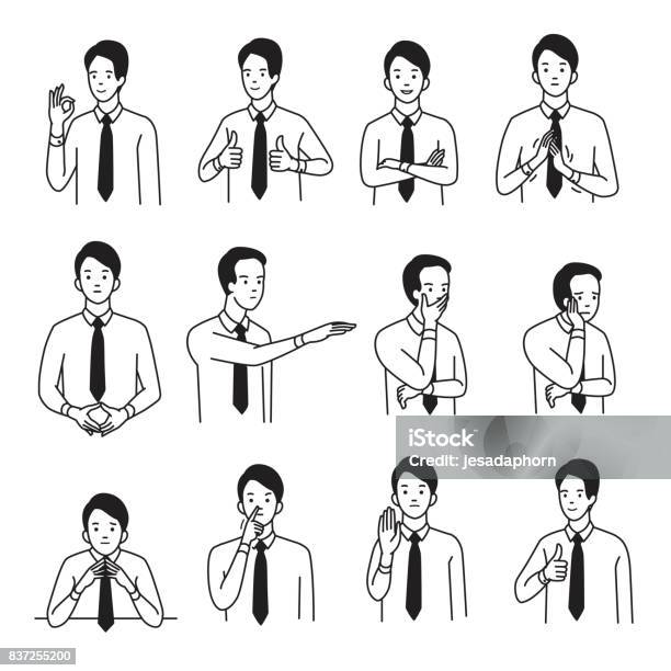 Body Language Hand Sign Set Stock Illustration - Download Image Now -  Businessman, People, Cartoon - iStock