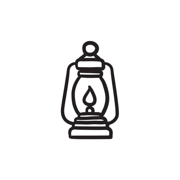 ilustrações de stock, clip art, desenhos animados e ícones de camping lantern sketch icon - oil lantern