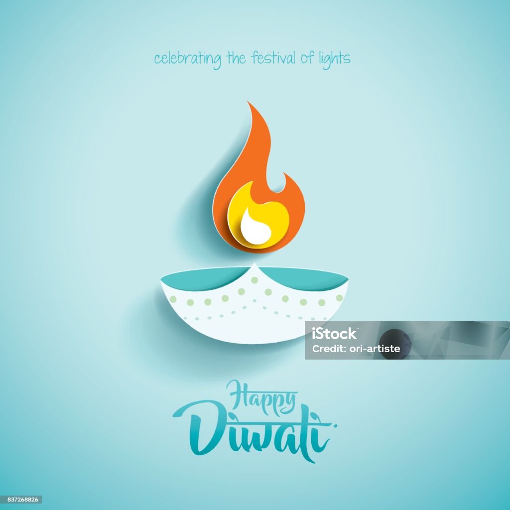 Happy Diwali. Papier-Grafik des indischen Diya Öl-Lampen-Design - Lizenzfrei Diwali Vektorgrafik