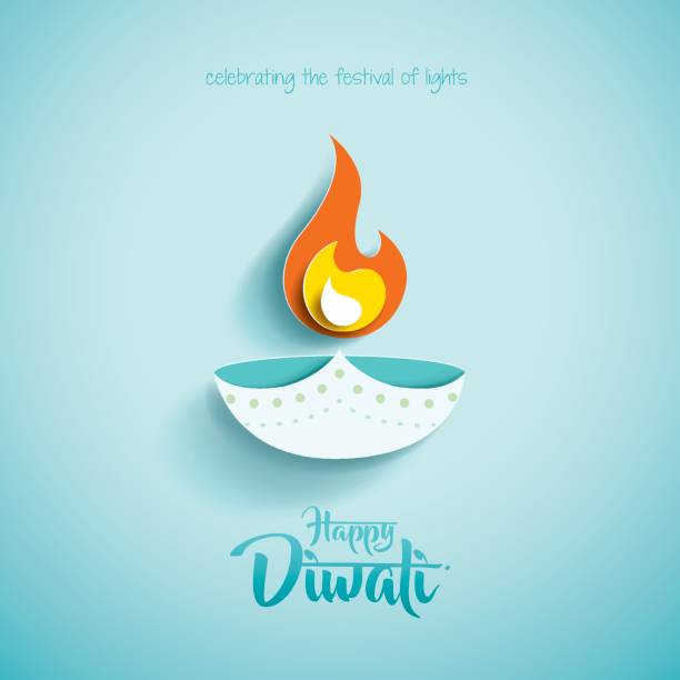 illustrazioni stock, clip art, cartoni animati e icone di tendenza di buon diwali. grafica cartacea del design indiano della lampada ad olio diya - diwali