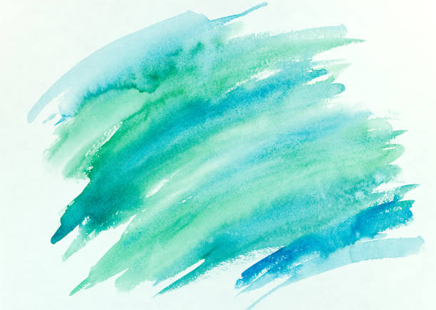 peint à la main abstrait fond aquarelle rayé coloré - horizontal blue turquoise painted image photos et images de collection