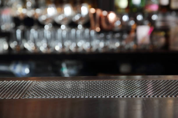 istock Counter bar with glass background in dark tone 837290430