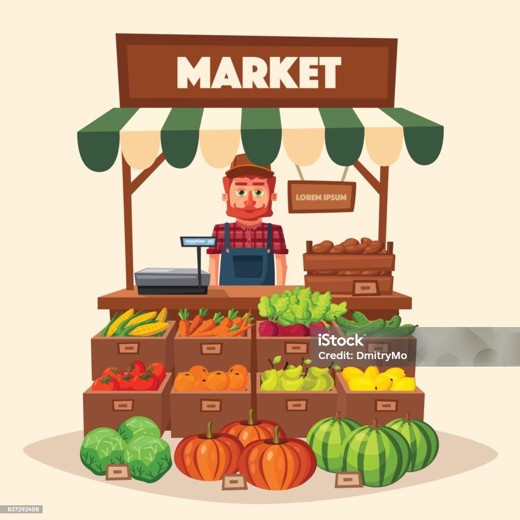 Ilustración de Tienda De La Granja Mercado De La Parada Local Venta De  Verduras Ilustración Vectorial De Dibujos Animados y más Vectores Libres de  Derechos de Tienda de fruta y verdura -
