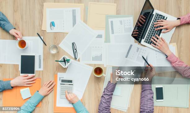 Business Teamwork Stock Photo - Download Image Now - Coworking, Flat Lay, Business