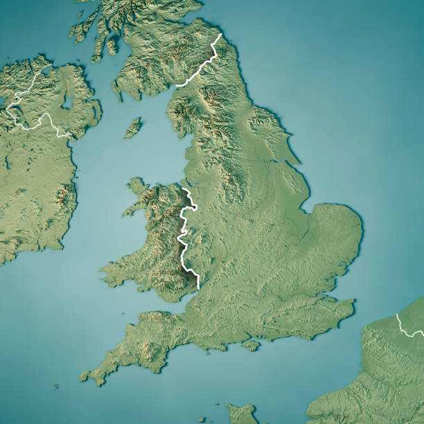England Country 3D Render Topographic Map Border