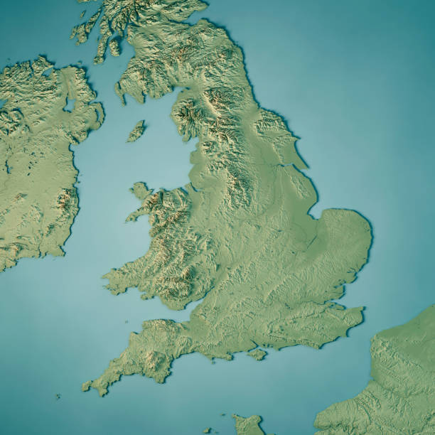 mappa topografica rendering 3d country inglese - river mersey foto e immagini stock