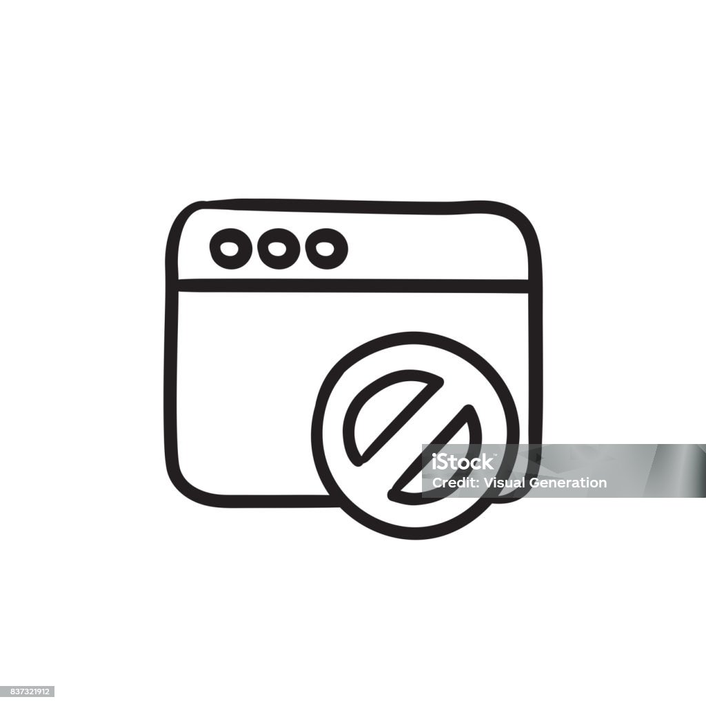 Browser window with no sign sketch icon Browser window with no sign vector sketch icon isolated on background. Hand drawn Browser window with no sign icon. Browser window with no sign sketch icon for infographic, website or app. At The Edge Of stock vector